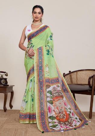 Picture of Alluring Linen & Silk Dark Sea Green Saree
