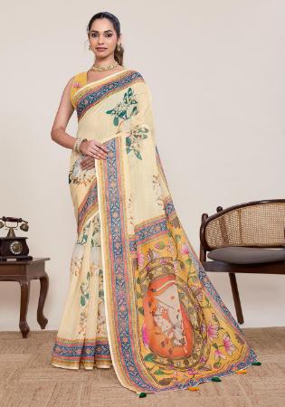 Picture of Graceful Linen & Silk Light Yellow Saree