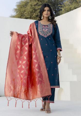 Picture of Beautiful Silk Navy Blue Readymade Salwar Kameez