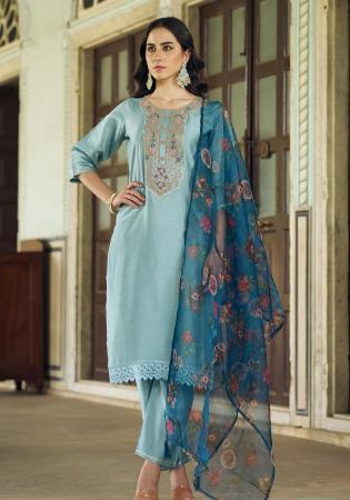 Picture of Lovely Silk Cadet Blue Readymade Salwar Kameez