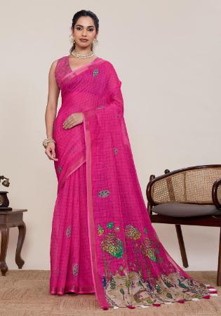 Picture of Grand Linen & Silk Pink Saree