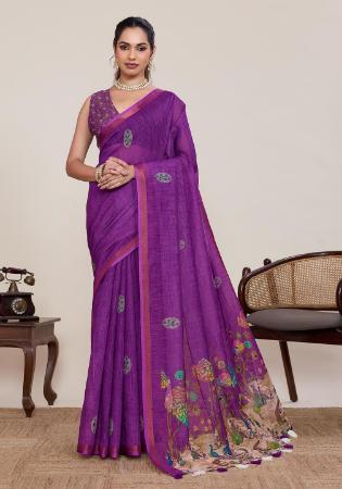Picture of Comely Linen & Silk Purple Saree