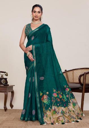 Picture of Comely Linen & Silk Dark Slate Grey Saree