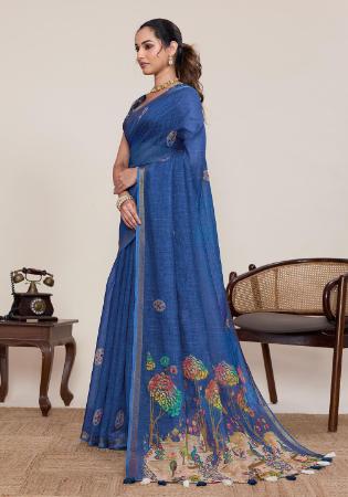 Picture of Fascinating Linen & Silk Dark Slate Blue Saree