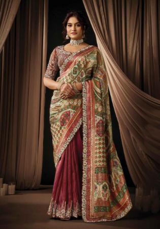 Picture of Amazing Silk & Organza Maroon Saree