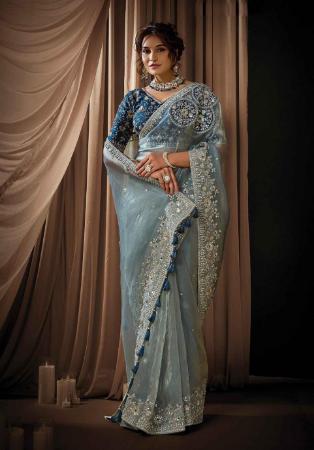 Picture of Well Formed Silk & Organza Slate Grey Saree