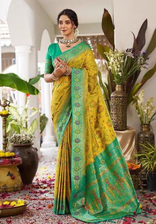 Picture of Pretty Silk Golden Rod Saree