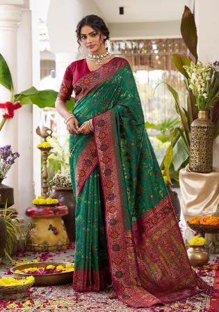 Picture of Elegant Silk Forest Green Saree