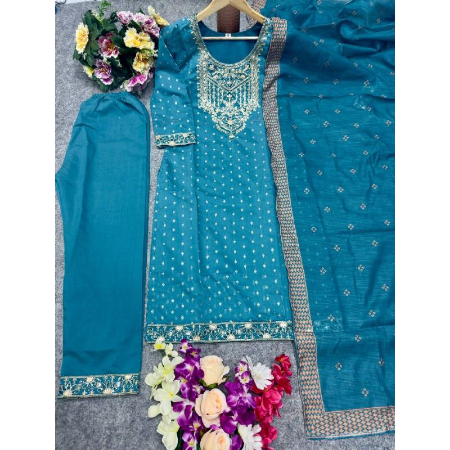 Picture of Cotton Light Sea Green Readymade Salwar Kameez