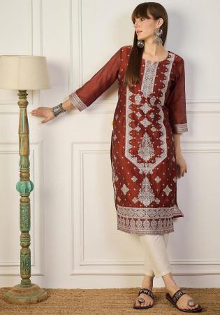 Picture of Gorgeous Cotton & Silk Chocolate Kurtis And Tunic