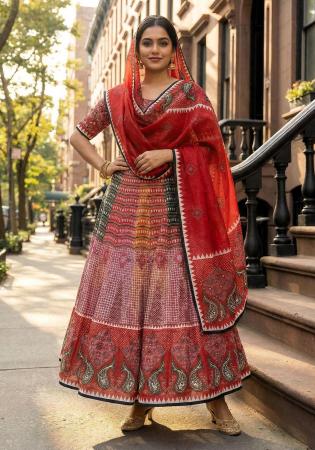 Picture of Gorgeous Rayon & Cotton Fire Brick Lehenga Choli