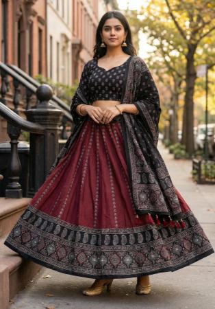 Picture of Statuesque Rayon & Cotton Black Lehenga Choli