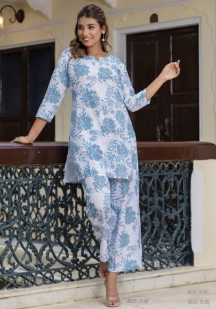 Picture of Sightly Cotton Alice Blue Kurtis & Tunic
