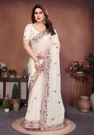 Picture of Marvelous Chiffon & Silk Off White Saree