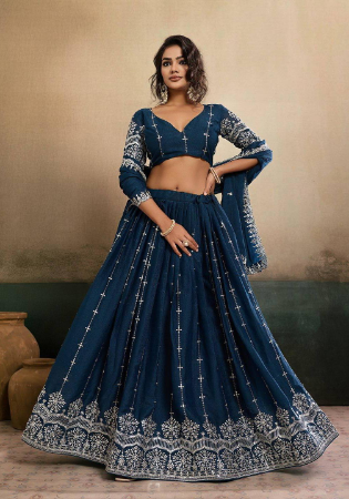 Picture of Good Looking Georgette Midnight Blue Lehenga Choli