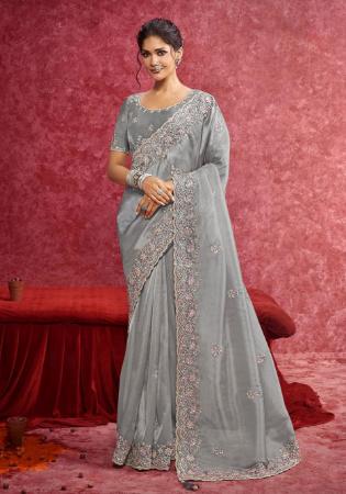 Picture of Marvelous Net Dark Grey Saree