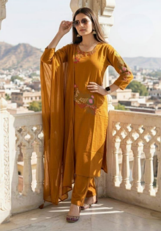 Picture of Sightly Cotton Golden Rod Readymade Salwar Kameez