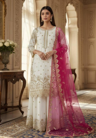 Picture of Wonderful Silk White Readymade Salwar Kameez