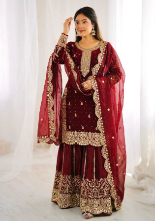Picture of Nice Silk Maroon Readymade Salwar Kameez