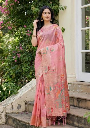 Picture of Radiant Cotton & Linen Dark Salmon Saree