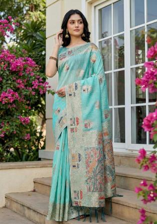 Picture of Beauteous Cotton & Linen Light Blue Saree