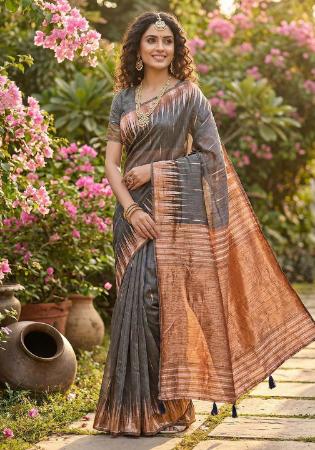 Picture of Resplendent Cotton & Linen Grey Saree