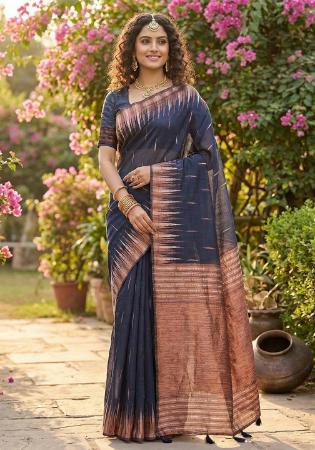 Picture of Pretty Cotton & Linen Dark Slate Grey Saree