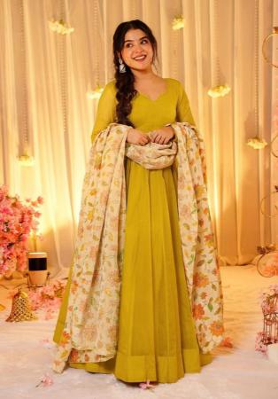 Picture of Graceful Silk Dark Golden Rod Readymade Gown