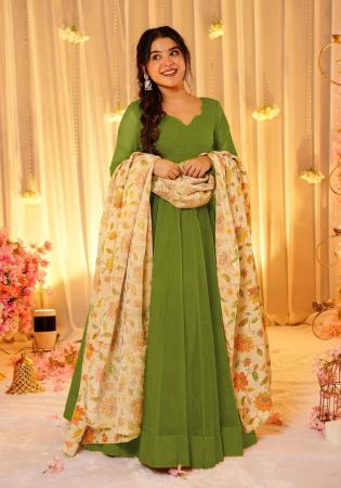 Picture of Alluring Silk Olive Drab Readymade Gown