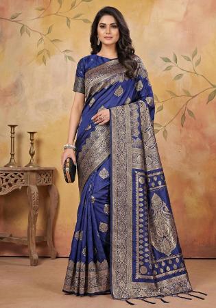 Picture of Delightful Silk Midnight Blue Saree