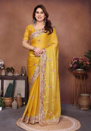 Picture of Graceful Chiffon Golden Rod Saree