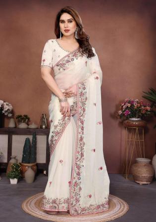 Picture of Excellent Chiffon Off White Saree