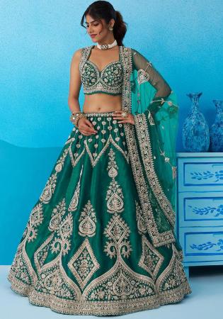 Picture of Resplendent Silk Dark Green Lehenga Choli