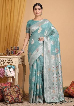 Picture of Comely Cotton & Linen Cadet Blue Saree